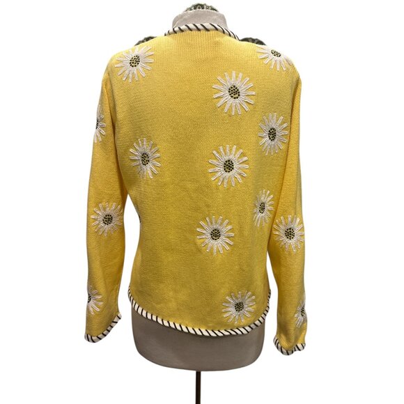 Susan Bristol Yellow Daisy Embroidered Cardigan Sweater | Large | Vintage Cottag - Picture 4 of 9
